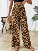 Kadın Süprem Kumaş Beli Lastikli Leopar Desen Pantolon thumbnail 1