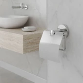 Kapaklı WC Kağıt Aparatı Vidalı Paslanmaz Metal Duvar Tuvalet Kağıtlık Banyo Aksesuarı Gümüş Krom thumbnail 6