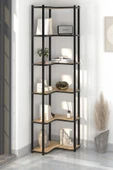 Bofigo 6 Raflı Kitaplık Dekoratif Kitaplık Metal Kitaplık Ofis Kitaplığı Aksesuar Rafı Sardes Safir Meşe thumbnail 2