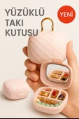 Taşınabilir Yüzüklü Takı Kutusu – Ayna ve 4 Bölmeli Mini Mücevher Organizer - Pudra thumbnail 6