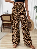 Kadın Süprem Kumaş Beli Lastikli Leopar Desen Pantolon thumbnail 4