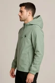 Kapüşonlu Fermuarlı Yeşil Renk Yağmurluk thumbnail 3