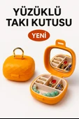 Taşınabilir Yüzüklü Takı Kutusu – Ayna ve 4 Bölmeli Mini Mücevher Organizer - Turuncu thumbnail 1
