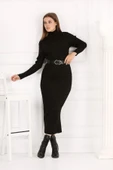 Miezza Kadın SİYAH Renk Yarım Balıkçı Yaka Kalem Model Elbise Tesettür Uygundur Boy 135cm Kemersiz thumbnail 3