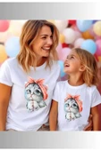 MATK MODASI Anne ve Kız Şirin kedi Baskılı Tshirt (KOMBİN YAPMAK İÇİN 2 ÜRÜN EKLEYİN), trend moda tişört thumbnail 1