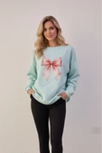 KOZİA OUTDOORS bisiklet yaka kadın fiyonk figürlü kadın oversize sweatshrt thumbnail 1