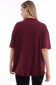 JAKARLI Unisex Pamuk Bisiklet Yaka Bordo Boyfriend Örme Oversize T-shirt thumbnail 4