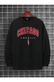 blackbonds Siyah Unisex Chicago America Baskılı Oversize Sweatshirt thumbnail 1
