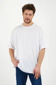 JAKARLI Unisex Pamuklu Bisiklet Yaka Beyaz Oversize T-shirt thumbnail 7