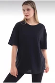 JAKARLI Unisex Pamuk Bisiklet Yaka Boyfriend Siyah Örme Oversize T-shirt thumbnail 1