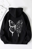BOHEMGİYİM Kadın Oversize Çicekli Kelebek Siyah Sweatshirt thumbnail 3