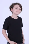 PANİO KİDS Düz Bisiklet Yaka %100 Pamuk Düz Unisex Çocuk Siyah T-shirt//bir Beden Büyük Alınız// thumbnail 3