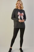 KOZİA OUTDOORS bisiklet yaka kadın fiyonk figürlü kadın oversize sweatshrt thumbnail 2
