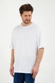 JAKARLI Unisex Pamuklu Bisiklet Yaka Beyaz Oversize T-shirt thumbnail 8