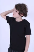 PANİO KİDS Düz Bisiklet Yaka %100 Pamuk Düz Unisex Çocuk Siyah T-shirt//bir Beden Büyük Alınız// thumbnail 4