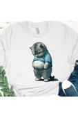 KOZİA OUTDOORS Şişman Kedi Baskılı Kadın Oversize Pamuklu Tişört thumbnail 4