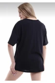 JAKARLI Unisex Pamuklu Siyah Bisiklet Yaka Oversize T-shirt thumbnail 5