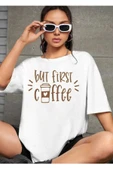 KOZİA OUTDOORS but first coffee baskılı overize basic o yaka t-şhirt thumbnail 1
