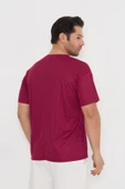 Moda Işık Spor T-shirt Erkek Bordo Renk Baskılı Yuvarlak Yaka thumbnail 2