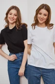 lona fashion Kadın Siyah Ve Beyaz 2'li Paket Bisiklet Yaka Pamuklu Oversize T-shirt Lkr10242 thumbnail 1