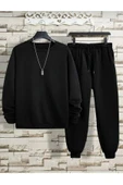 KOZİA OUTDOORS MALKOCBEY Basic Düz Eşofman Takımı Sweatshirt Jogger - Siyah Oversize Şardonlu Bisiklet Yaka thumbnail 1
