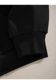MANCY Unisex Siyah Düz Renk Kapüşonlu Sweatshirt thumbnail 4