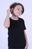 PANİO KİDS Düz Bisiklet Yaka %100 Pamuk Düz Unisex Çocuk Siyah T-shirt//bir Beden Büyük Alınız// thumbnail 1