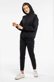 Vengeance Outlet Kapşonlu Kadın Siyah Renkli 2 Iplik Polarlı Eşofman Takımı thumbnail 3