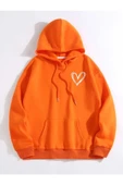 MANCY Unisex Turuncu Kalp Baskılı Kapüşonlu Sweatshirt thumbnail 1