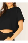 Seyyar Crop Bisiklet Yaka Örme T-shirt thumbnail 2