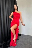 Kırmızı Volanlı Saten Abiye thumbnail 2