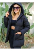 blackbonds Kadın su rüzgar gecirmez Şişme Mont Siyah Renk Kapüşonlu Ön Cepli thumbnail 2