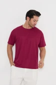 Moda Işık Spor T-shirt Erkek Bordo Renk Baskılı Yuvarlak Yaka thumbnail 3
