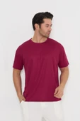 Moda Işık Spor T-shirt Erkek Bordo Renk Baskılı Yuvarlak Yaka thumbnail 1