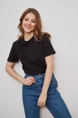 lona fashion Kadın Siyah Ve Beyaz 2'li Paket Bisiklet Yaka Pamuklu Oversize T-shirt Lkr10242 thumbnail 3