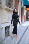 LİLA İSTANBUL Kadın Yarım Balıkçı Yaka Kalem Model Kaşkorse Kumaş Elbise Tesettür Uygundur Boy 135cm Kemersiz thumbnail 3