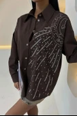 Ay Figürlü Taş İşlemeli Poplin Gömlek 3440 thumbnail 6