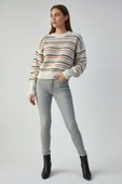 KOZİA OUTDOORS Kadın Kışlık Triko Kazak Siyah Gri Kalın Çizgili Crop thumbnail 2