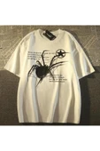 Gothicas Beyaz Unisex Y2k Streetwear Spider Örümcek Yumuşak Penye Oversize T-shirt thumbnail 1