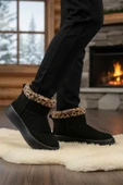Ayakmod Siyah Leopar Kürklü Soğuğa Dirençli Kaymaz Kadın Bot 25001 Z thumbnail 3
