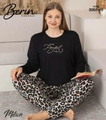 Berin Kadın Battal Viskon Milan Kumaş Mevsimlik Uzun Kol Pijama Takımı 2002 thumbnail 3