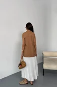 GOLD DÜĞELİ KETEN YELEK  Kahverengi thumbnail 2