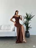 Kadın Dalgıç Kumaş Kayık Yaka Ve Dekolte Detaylı Elbise thumbnail 3