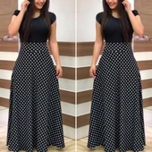 Kadın Kısa Kollu Puan Desen Tam Boy Krep Elbise thumbnail 1