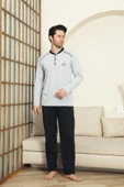 Erkek %100 Pamuklu Pijama Takımı-3 Düğmeli-12440 thumbnail 3