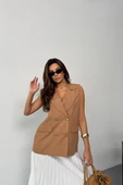 GOLD DÜĞELİ KETEN YELEK  Kahverengi thumbnail 4