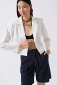 Crop Keten Blazer Ceket thumbnail 3