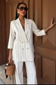 Blazer Ceketli Çizgili Keten Takım 10186 thumbnail 2
