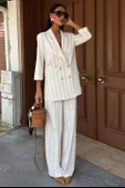 Blazer Ceketli Çizgili Keten Takım 10186 thumbnail 1