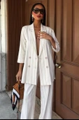 Blazer Ceketli Çizgili Keten Takım 10186 thumbnail 5